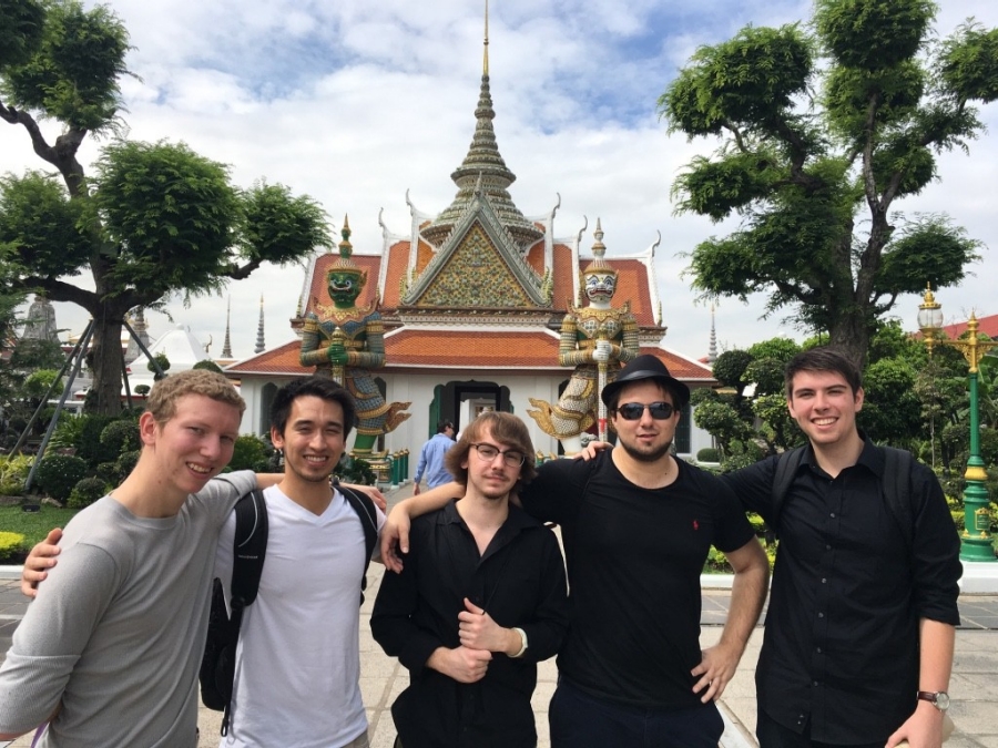 The Honors Guitar Ensemble performed in Thailand in 2017. Left to right: Charles Wood, Will Krysiek, James Noel, Andrew Weed, Nico Drennan.