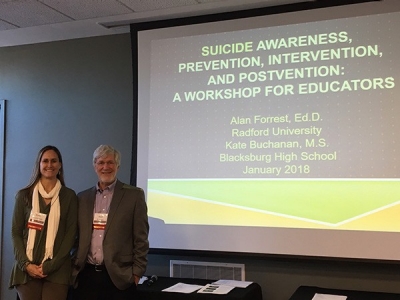 Alan Forrest, Ed.D. and Kate Buchanan, M.S., presented a one-day Suicide Awareness, Prevention, Intervention, and Postvention Workshop for Educators.