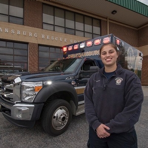 Radford University nursing student Courtney Stover at EMT duty at Christiansburg Rescue Squad