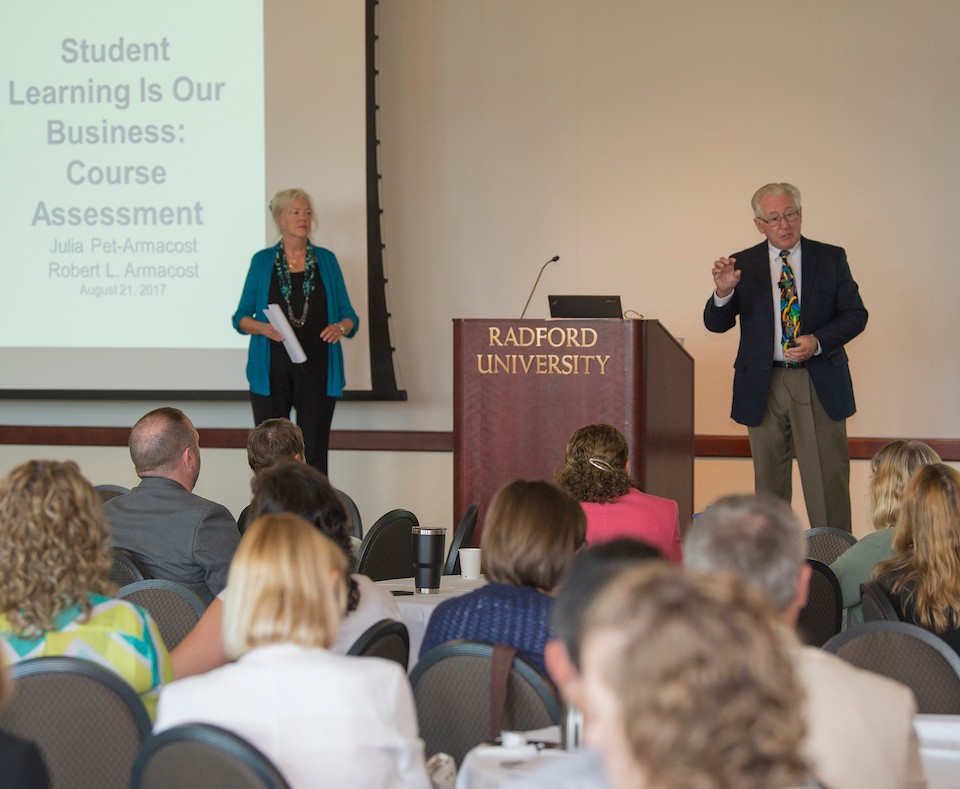 Julia Pet-Armacost and Robert Armacost lead the workshop as part of this year’s forum titled “Student Learning is Our Business."