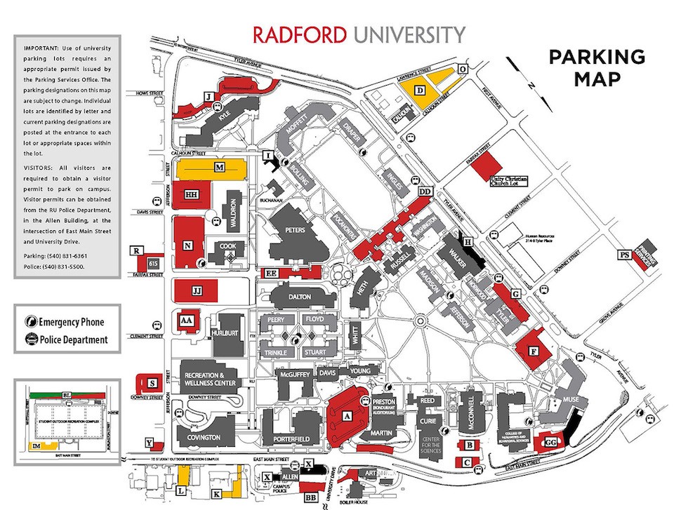 Radford University's parking map 