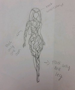 One of the sketches drawn to create the recycled dress.