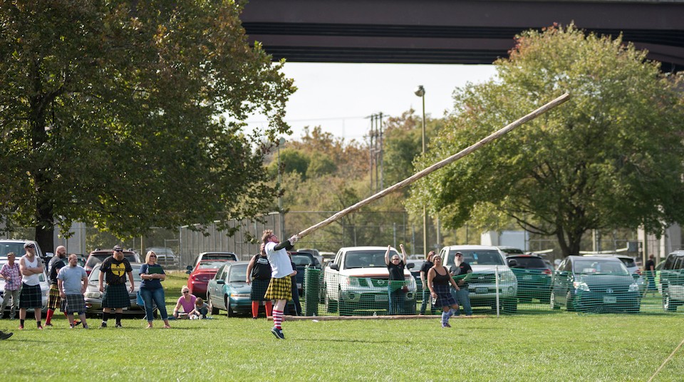 Participant in the Highlanders Games partake in the caber toss at Highlanders Festival on Saturday October 21st