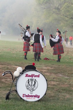 The Radford University Highlanders Pipes and Drums band at the Highlanders Festival on Oct. 21.