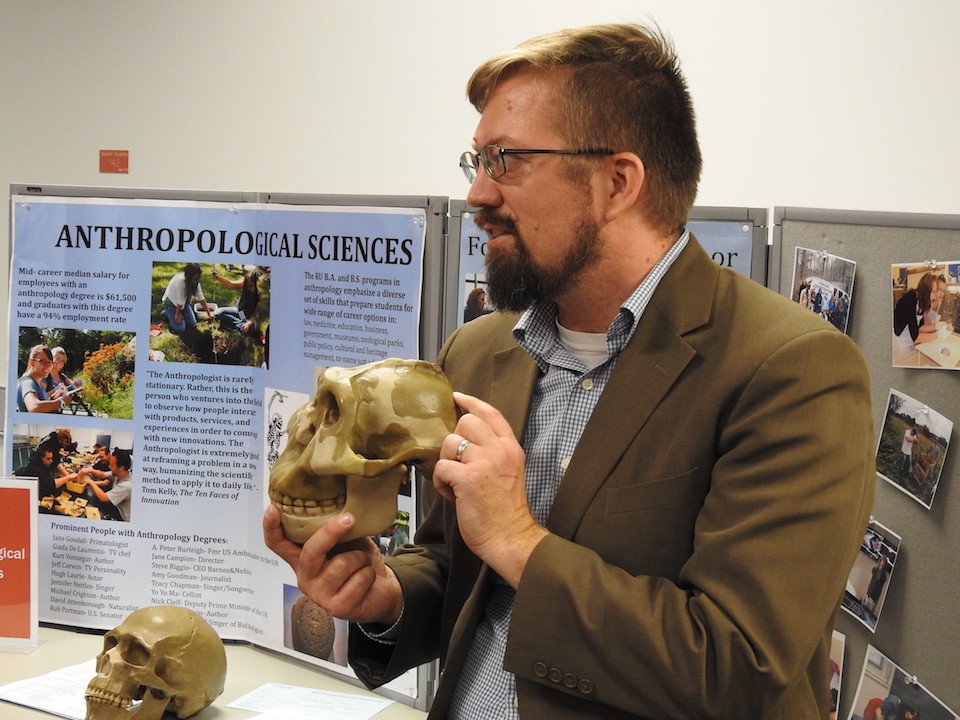 David Anderson explains the origins of a skull.