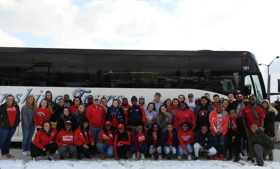 The students traveling to Dayton to see the Highlanders in the NCAA Tournament.