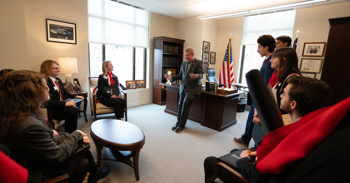 Senator Bill Stanley meets with Radford University students during Advocacy Day on Jan. 24, 2024 in Richmond.