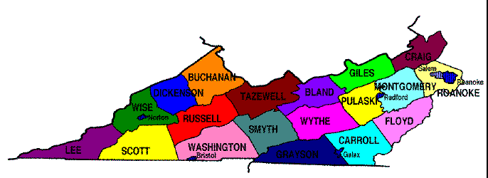 maps of virginia counties. Southwestern Virginia Counties