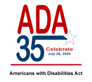 Logo for the ADA 35th anniversary, July 26, 2025.