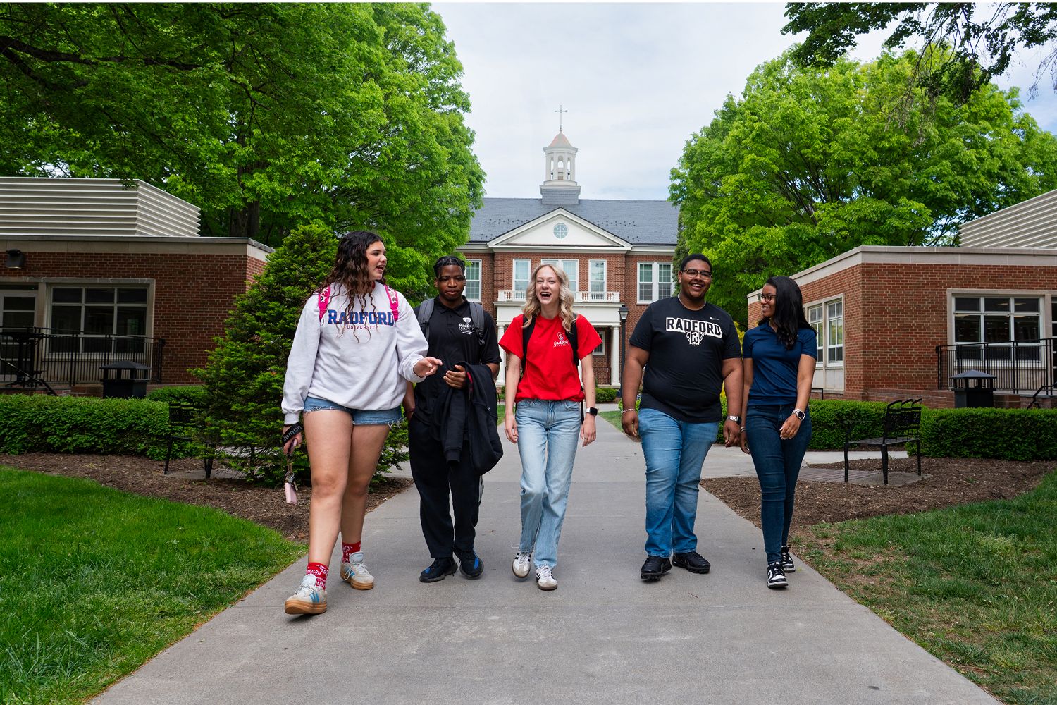 group of students walking on Radford campus