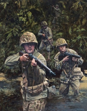 Painting of marines in WWII