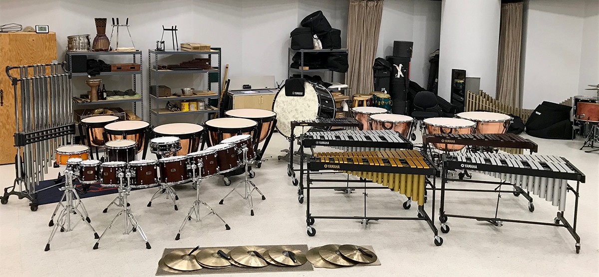 percussion equipment in practice room