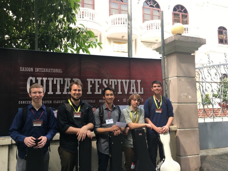Our Honors Guitar Ensemble was invited to perform at the Saigon International Guitar Festival (2017). Left to right: Charles Wood, Will Krysiek, Andrew Weed, James Noel, Nico Drennan.