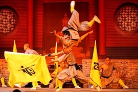 Chinese warrior flips through air