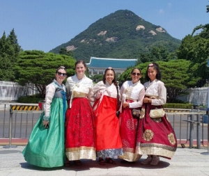 RU dance students pose in Korean attire
