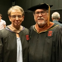 Monica Weinzapfel and Carl Lefko at a gathering for graduating theatre majors