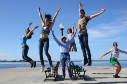 Cuban dancers jump in promotional photo