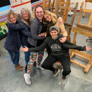 From left: Melissa Schappell, Pam Watkins, Reilly N. Gordon, L.S. King, and Heather Hagerman Horn in the painting studio at Radford University, where they are all Master of Fine Art graduate students. Photo by Steve Arbury.
