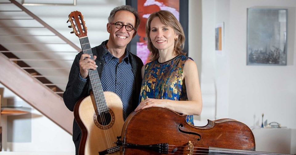 Robert Teixeria and Tanja Bechtler pose with their instruments