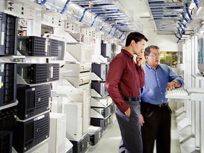 Men in a computer server room