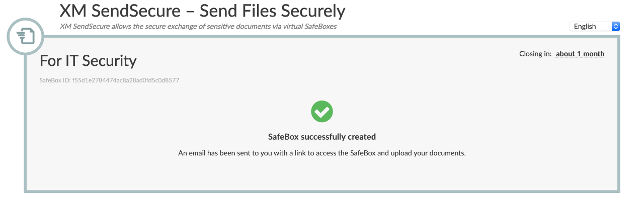 SendSecure_Enterprise_SafeBox_Created