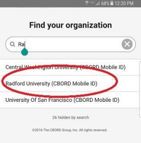 Screenshot of Step 4, find "Radford University" within the list of organizations