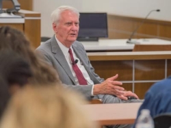 District judge James P. Jones lectures Radford University students within the Prelaw Society