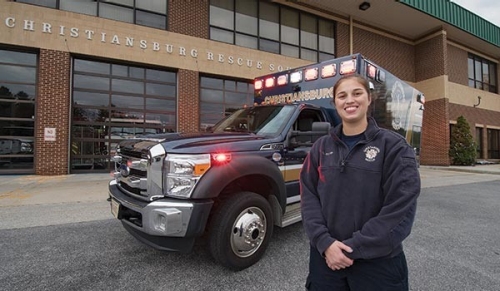 Courtney Stover ’18 in front of the Christiansburg Rescue Squad