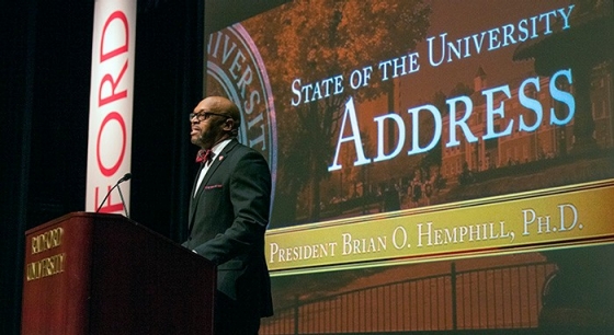 President Hemphill at the inaugural State of the University address.