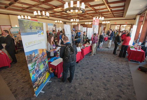 Participants in the Spring Career Fair, held in the COBE multipurpose room