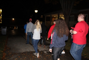 Students venture across campus during the November campus safety walk.