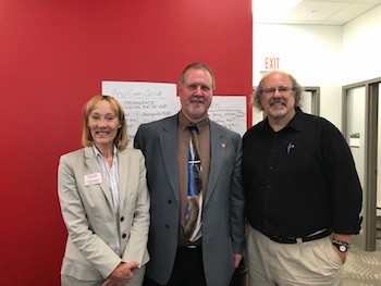 From left to right: CHBS Dean Katherine Hawkins, Provost and Vice President for Academic Affairs Graham Glynn, and Professor of English David Beach.