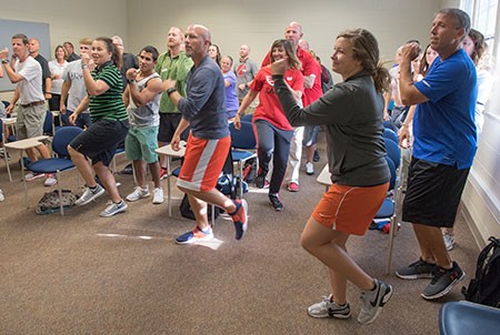 Health and physical education professionals from regional K-12 schools and a group of Radford University physical and health education teaching majors recently participated in the VAHPERD workshop on campus. 