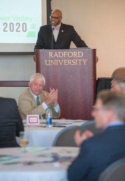 President Hemphill speaks at the New River Rail 2020 Legislative Reception on Sept. 20 in Kyle Hall.