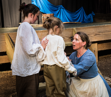 Mary Draper Ingles, played by Robyn Berg, speaks to her children during a dress rehearsal of "Walk to Freedom – The Mary Draper Ingles Story."