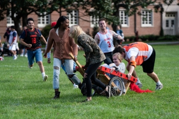 The Greek Life chariot races at 2018 Homecoming and Family Weekend.