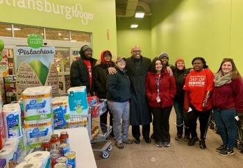President Hemphill, center, and Radford University faculty, staff and students gave back to the local community on Jan. 21.