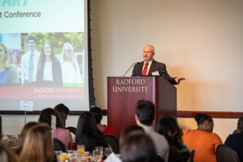 Stateson Homes President Todd Robertson addresses students at the JumpStart Career Development Conference on March 2.
