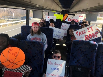Radford University students on the bus headed to College Park, Maryland.