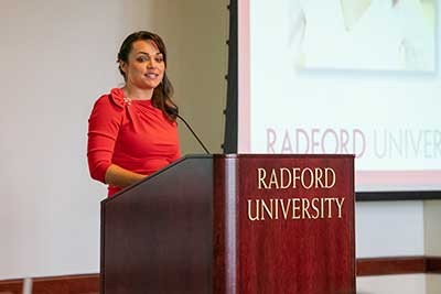 Caitlyn Scaggs '07, associate vice president for University Relations, keynoted the Women on Radford Luncheon.