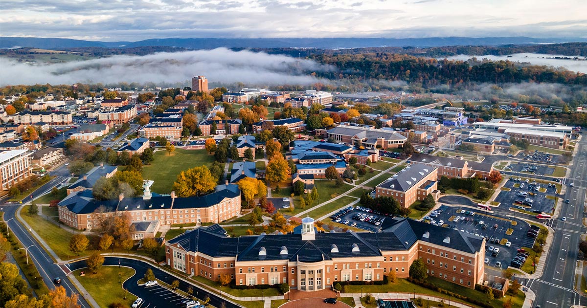 aerial drone view of campus