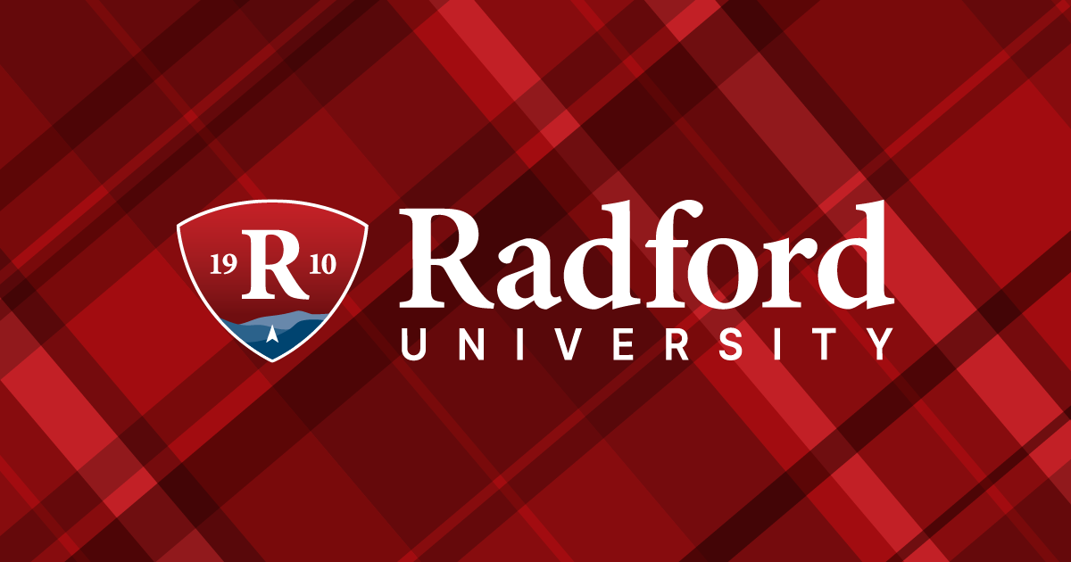 red plaid graphic with Radford University logo