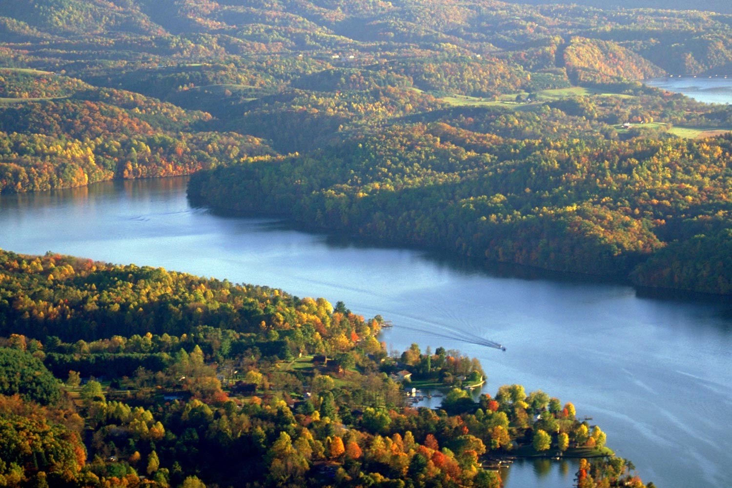 drone image of mountains and lake