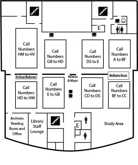 Line map of McConnell Library's fifth floor.
