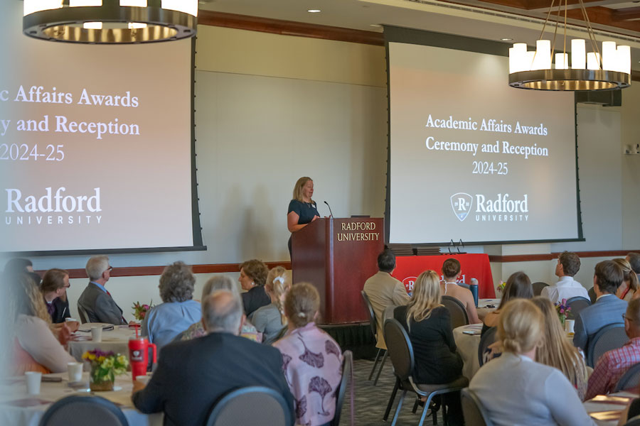 Radford Provost Bethany Usher speaks at the opening of the Academic Affairs Awards Ceremony.