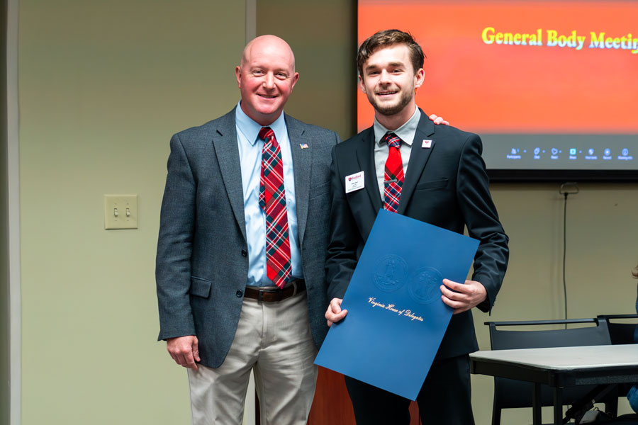 Delegate Ballard with SGA president Owen Starr