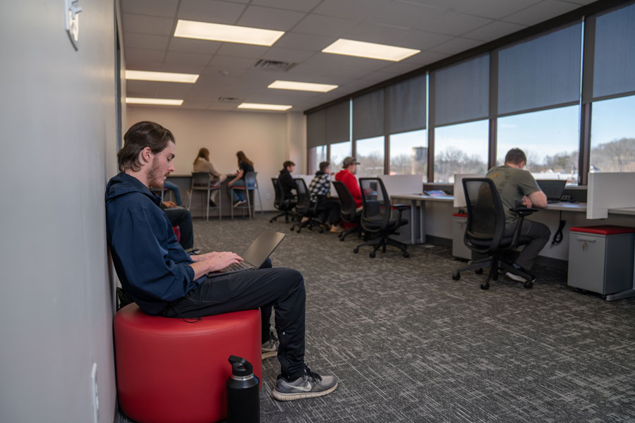 students in the hub's new CoWorks space.