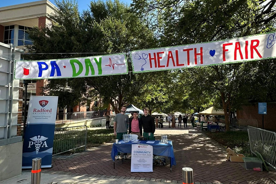 A banner on Radford's Roanoke campus announces a health fair.