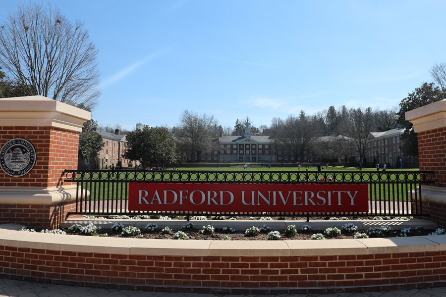 Radford University Moffett quad and gate as seen during spring semester