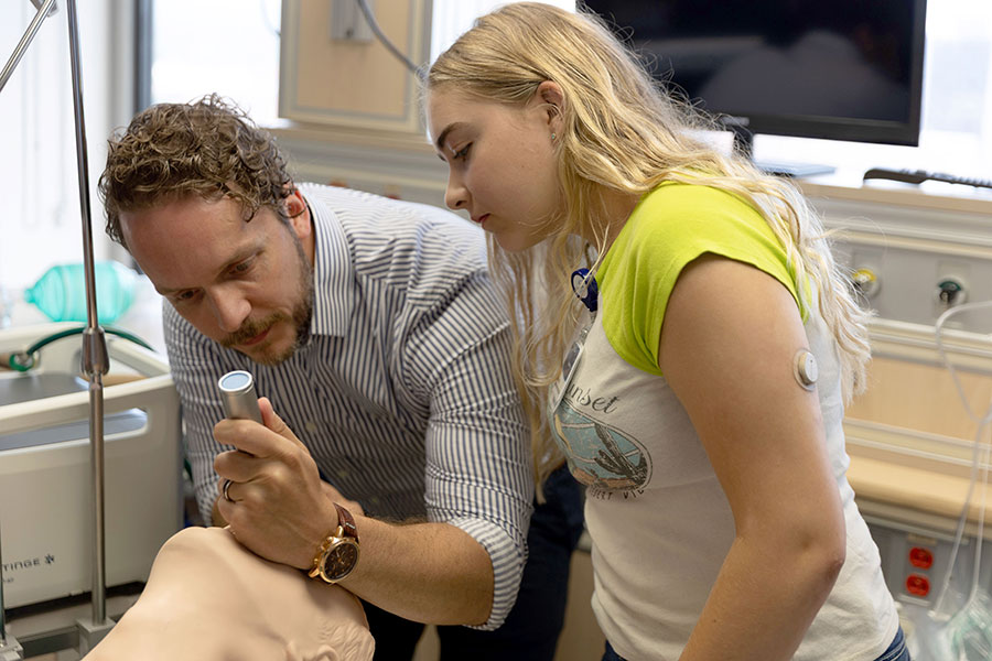 Seth Smith teaches a student during Camp Carilion at Radford University Carilion in July 2026